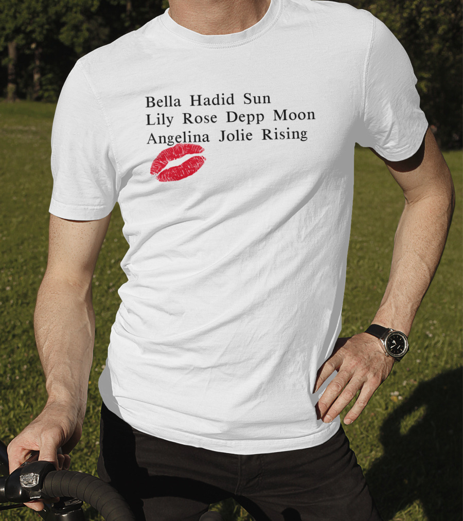Bella Hadid Sun Lily Rose Depp Moon Angelina Jolie Rising Red Lip Print T-Shirt