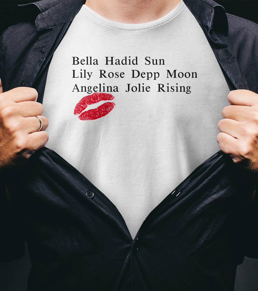 Bella Hadid Sun Lily Rose Depp Moon Angelina Jolie Rising Red Lip Print T-Shirt