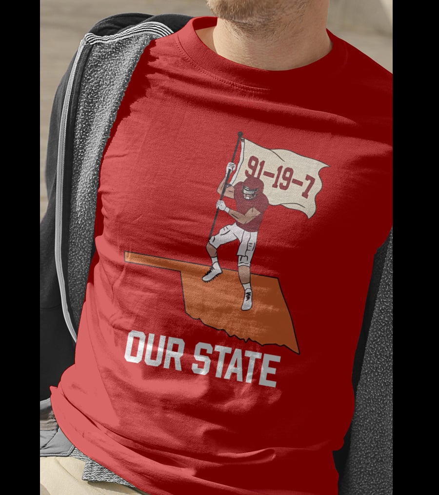 Our State 91-19-7 Football Player Flag Oklahoma T-Shirt