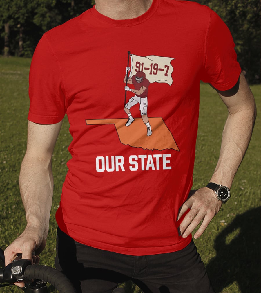 Our State 91-19-7 Football Player Flag Oklahoma T-Shirt