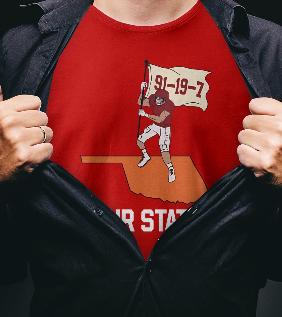 Our State 91-19-7 Football Player Flag Oklahoma T-Shirt