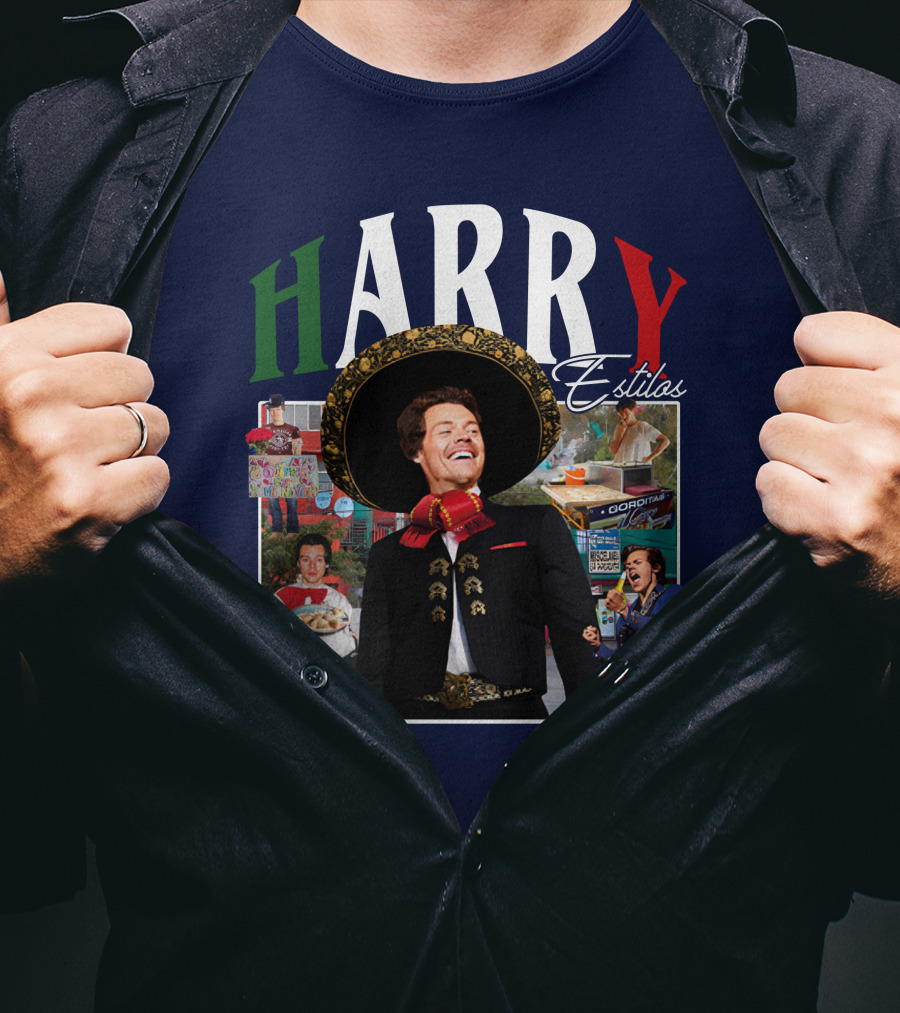 HARRY Estilos Mariachi Themed Collage In Festive Attire T-Shirt