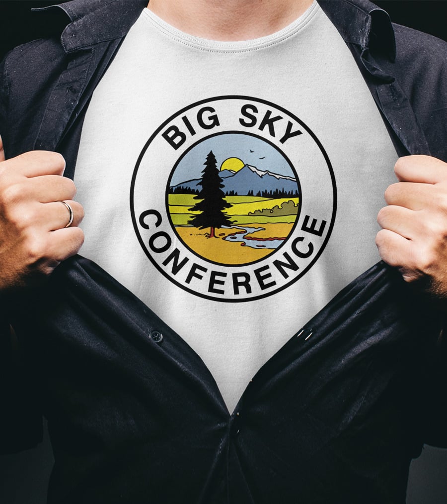 Big Sky Conference Nature Scene With Mountains And River Saxum T-Shirt