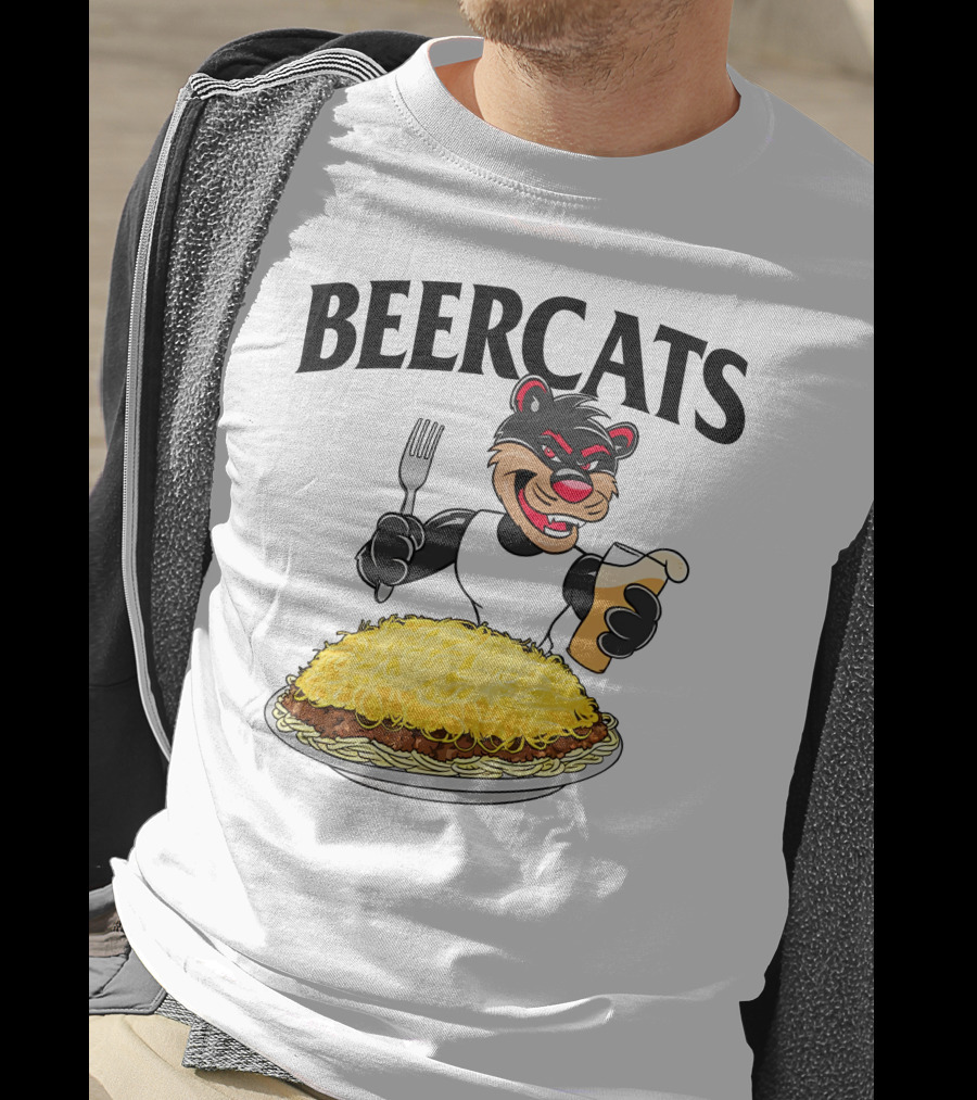 Beercats Bear With Fork Beer And Spaghetti Plate T-Shirt