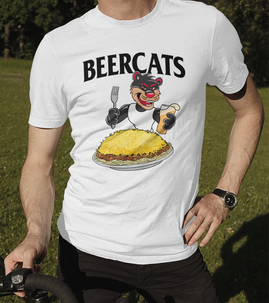 Beercats Bear With Fork Beer And Spaghetti Plate T-Shirt