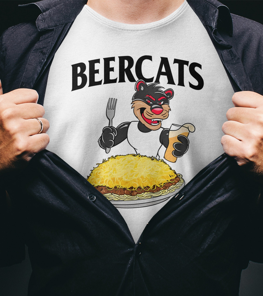 Beercats Bear With Fork Beer And Spaghetti Plate T-Shirt