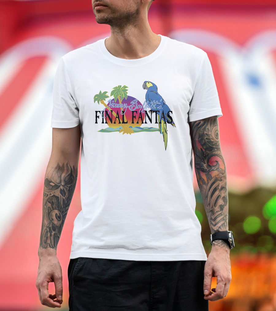 Jimmy Buffett Final Fantasy Tropical Parrot and Palm Sunset T-Shirt