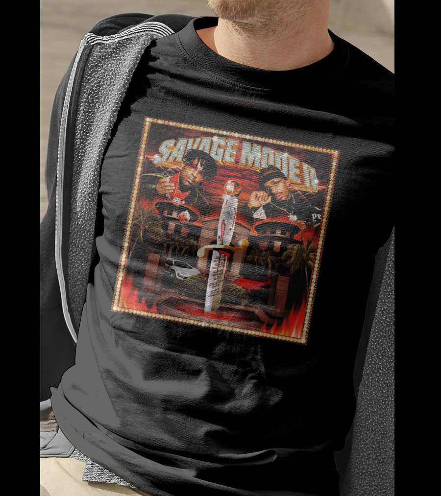 SAVAGE MODE II Knife Car Mansion Flames T-Shirt