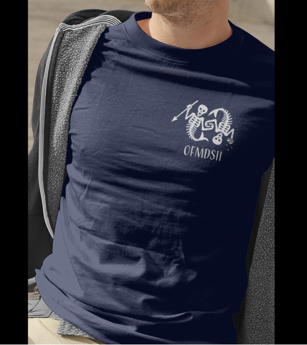 Samba Schutte Wearing OFMDSII Skeleton Arrow Design Navy T-Shirt