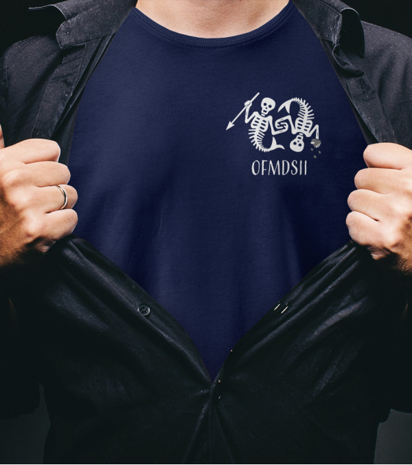 Samba Schutte Wearing OFMDSII Skeleton Arrow Design Navy T-Shirt