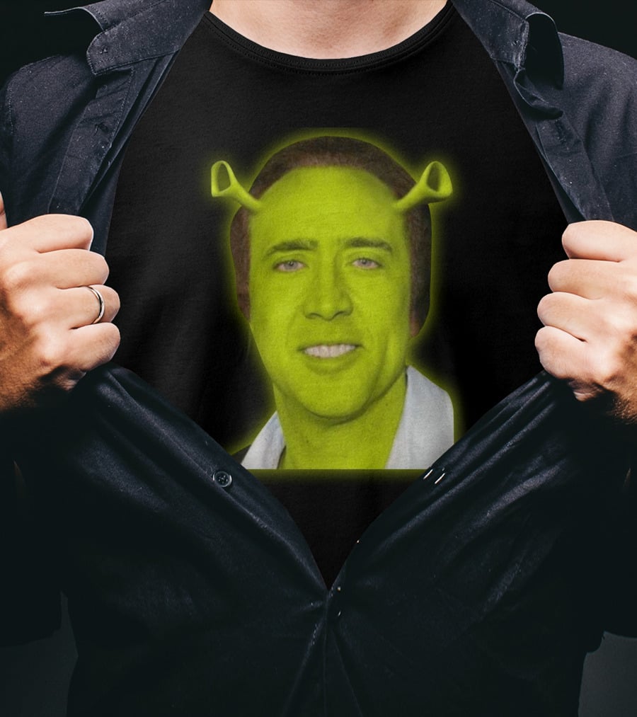 Shrekolas Cage Meme Mashup Face Fusion Character Elements T-Shirt