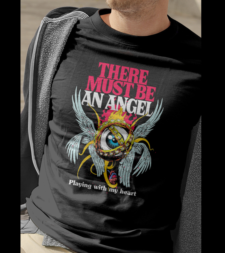 THERE MUST BE AN ANGEL Playing With My Heart Winged Eye Fiery Ring T-Shirt