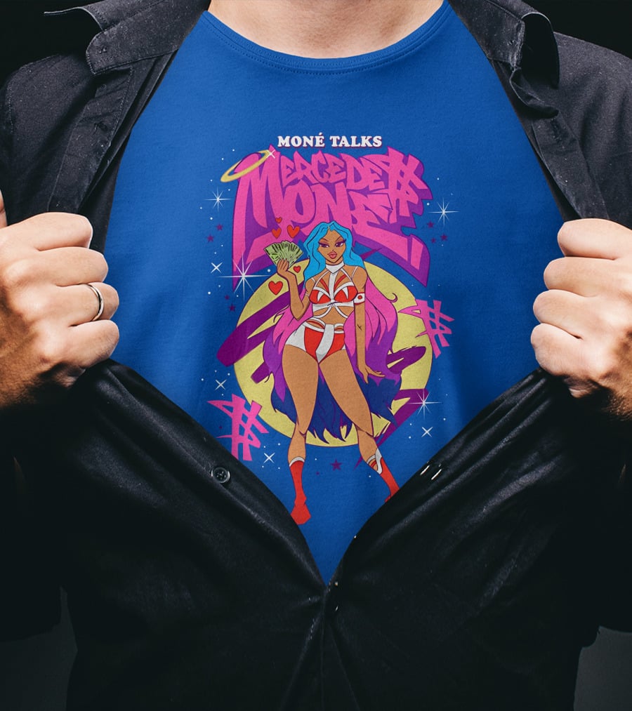 Moné Talks Vibrant Mercedes Moné Character With Angelic Halo And Cash Fan T-Shirt