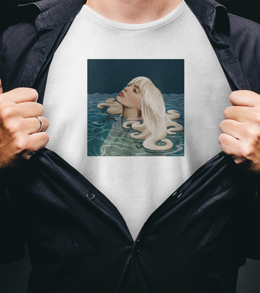 Resurface Feminine Profile Emerging From Water With Flowing Hair T-Shirt