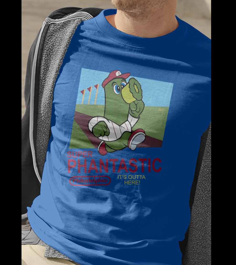 Southfellini Merch Super Phantastic Philadelphia It's Outta Here Baseball Character T-Shirt