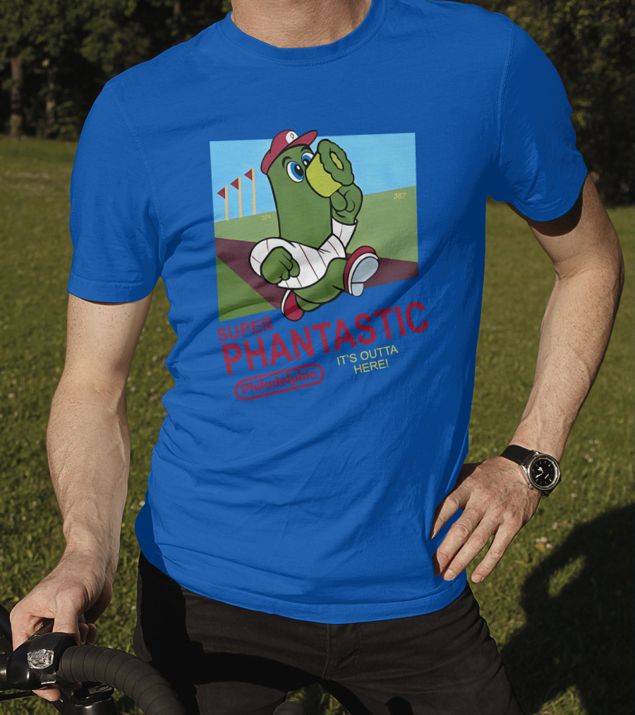 Southfellini Merch Super Phantastic Philadelphia It's Outta Here Baseball Character T-Shirt