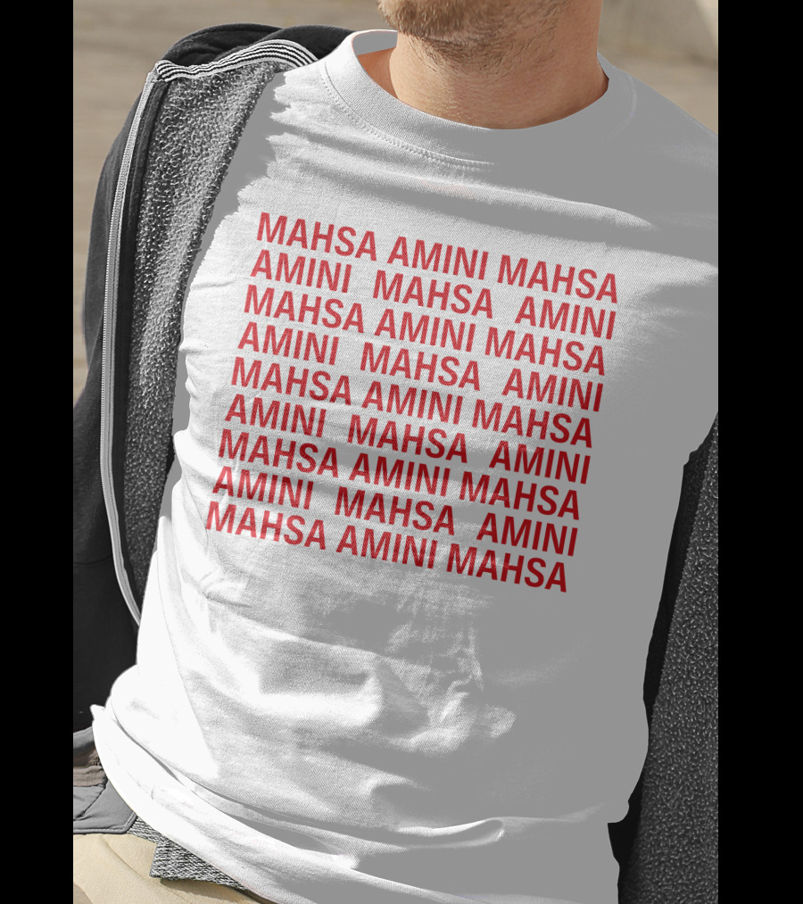 Jessica Chastain Mahsa Amini Repeated Text T-Shirt