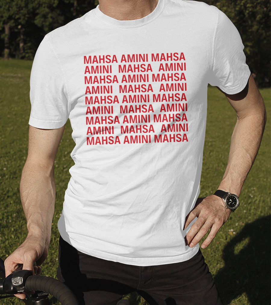 Jessica Chastain Mahsa Amini Repeated Text T-Shirt