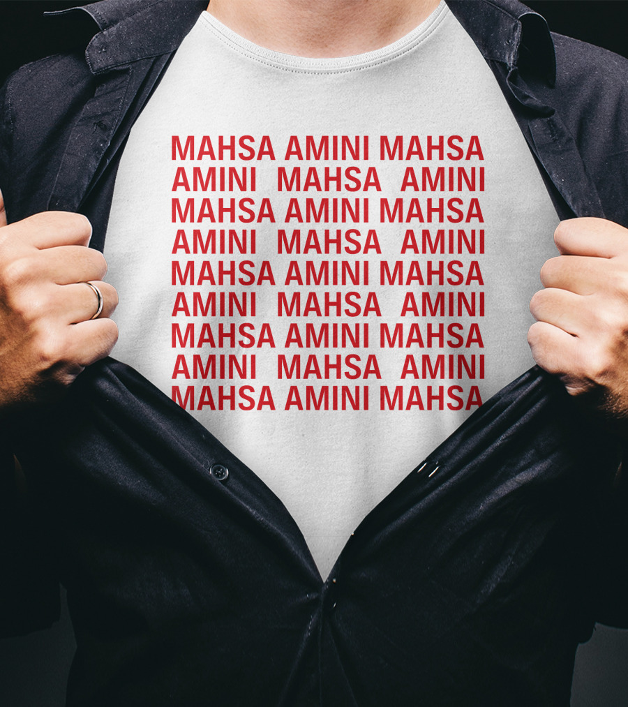 Jessica Chastain Mahsa Amini Repeated Text T-Shirt