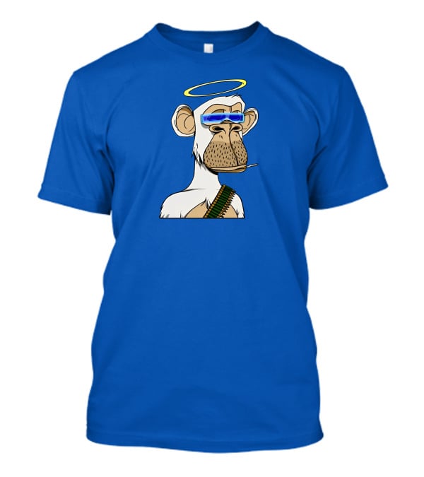 Ginotheghost Bored Ape Yacht Club Angel Halo NFT Ape Blue Background T-Shirt