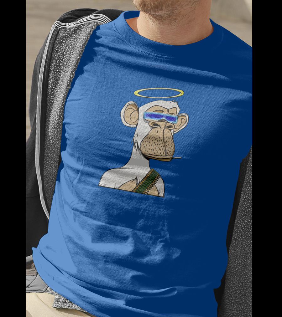 Ginotheghost Bored Ape Yacht Club Angel Halo NFT Ape Blue Background T-Shirt
