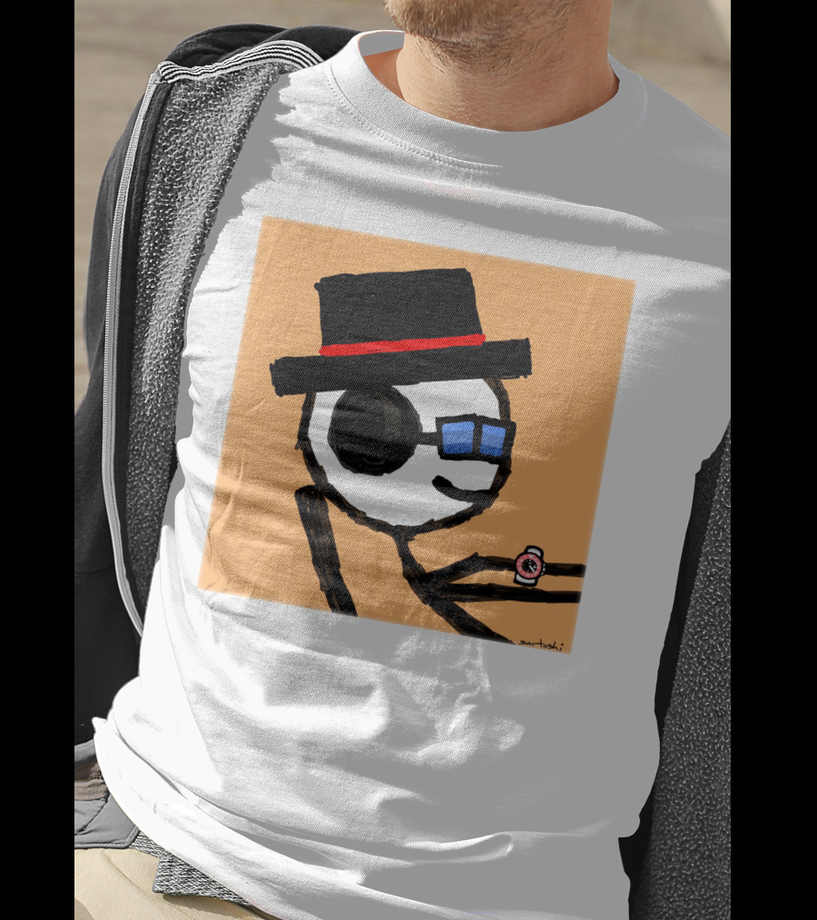 Sartoshi Mfers Stick Figure With Hat Blue Glasses Red Watch T-Shirt
