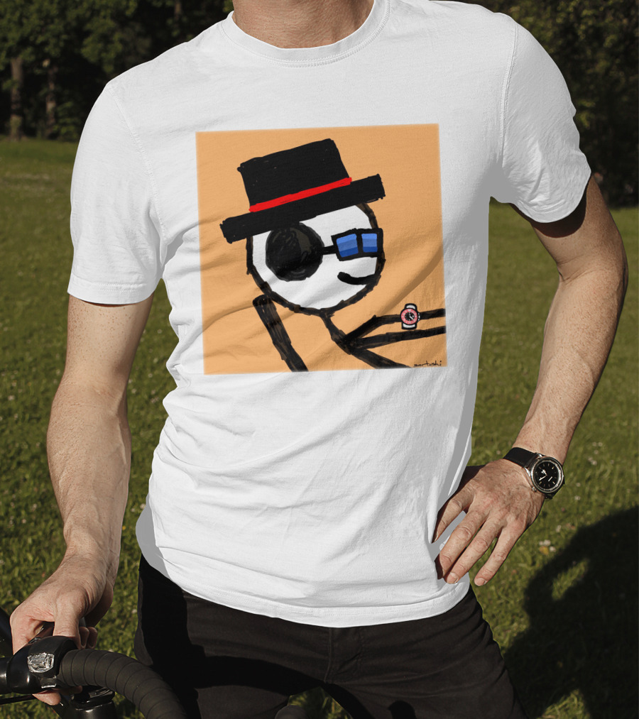 Sartoshi Mfers Stick Figure With Hat Blue Glasses Red Watch T-Shirt
