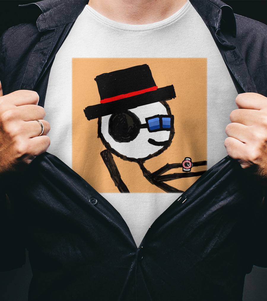 Sartoshi Mfers Stick Figure With Hat Blue Glasses Red Watch T-Shirt