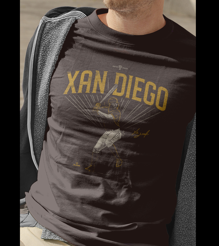 Roto Wear Xan Diego Baseball Player Swinging With Signature T-Shirt