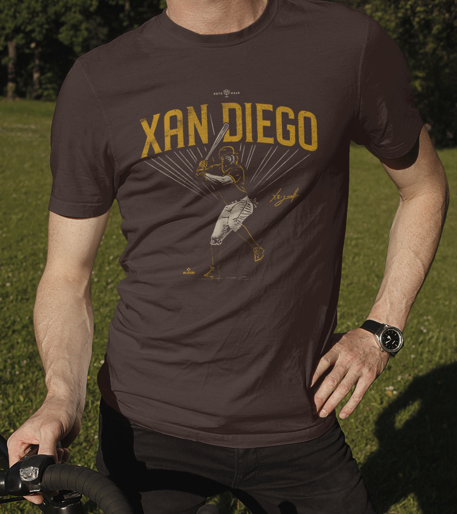Roto Wear Xan Diego Baseball Player Swinging With Signature T-Shirt