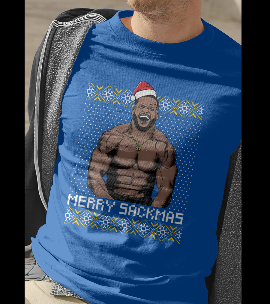 Aaron Donald Merry Sackmas Santa Hat Muscles Uglysweater T-Shirt