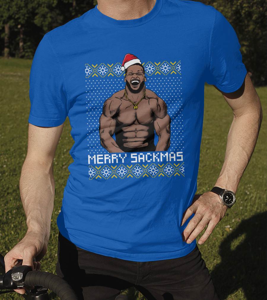 Aaron Donald Merry Sackmas Santa Hat Muscles Uglysweater T-Shirt