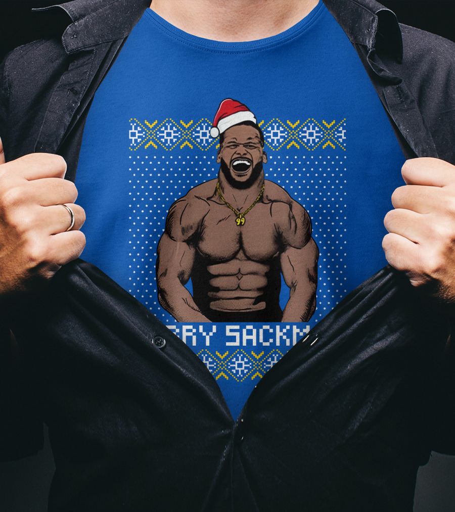 Aaron Donald Merry Sackmas Santa Hat Muscles Uglysweater T-Shirt