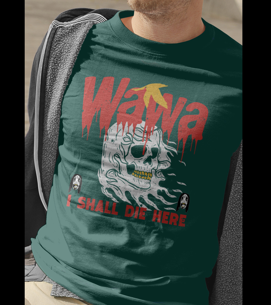 Grimgrimgrim Store Wawa I Shall Die Here Skull Motif T-Shirt