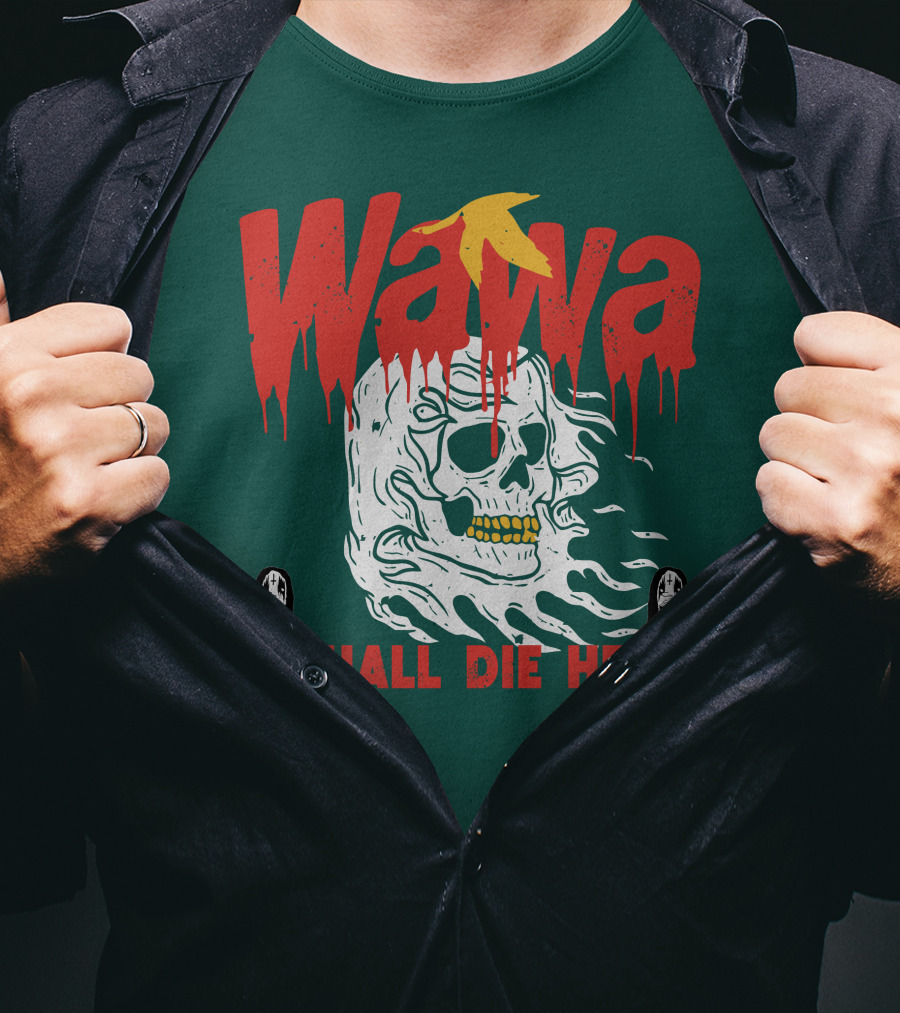 Grimgrimgrim Store Wawa I Shall Die Here Skull Motif T-Shirt