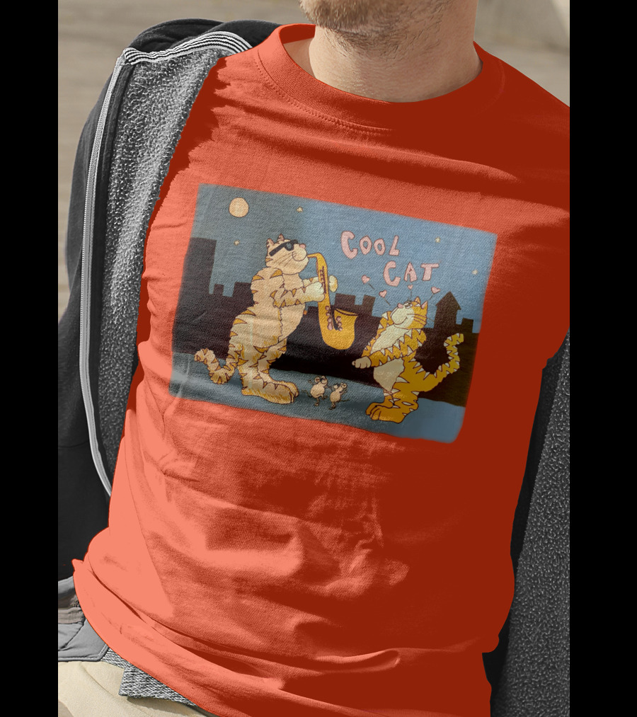 Harry Wearing Cool Cat Playing Saxophone In City Night Sky T-Shirt