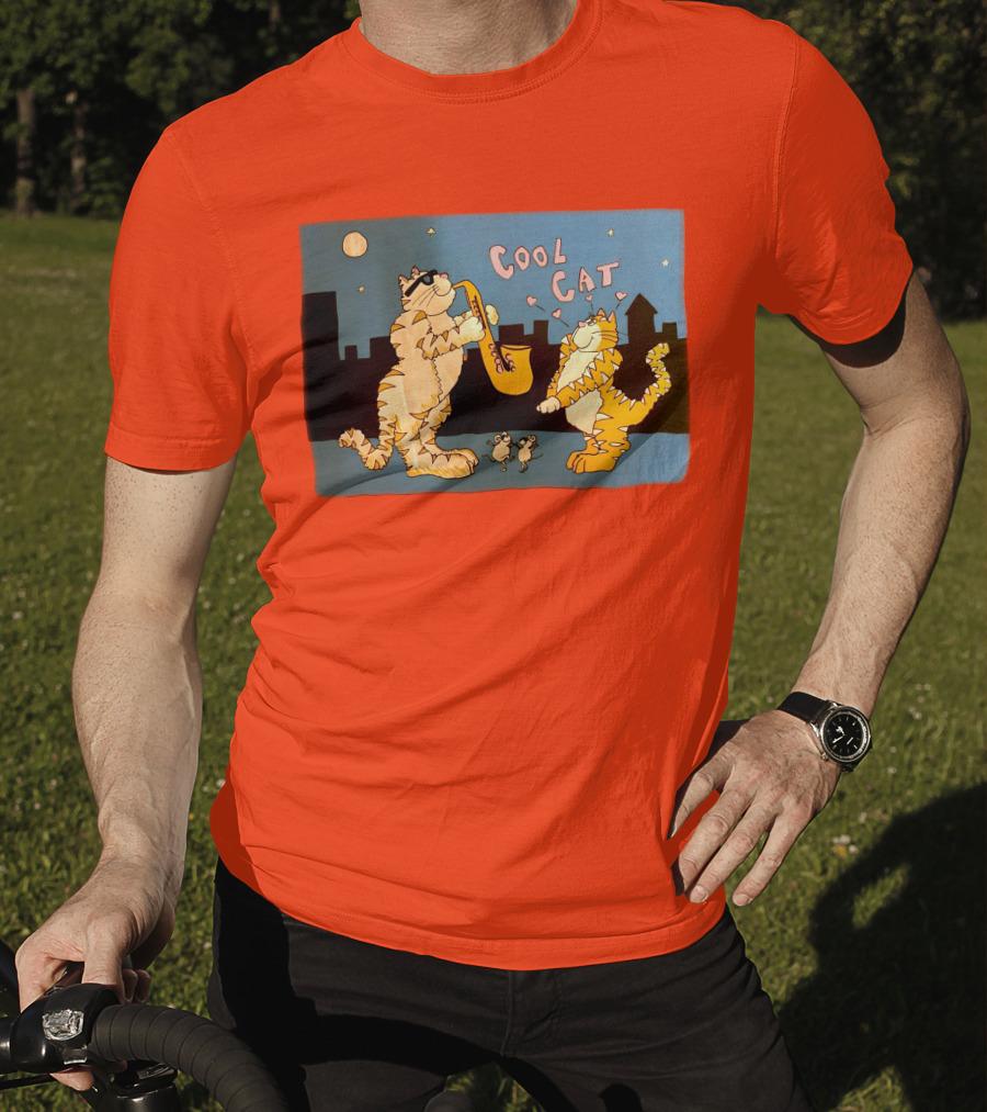 Harry Wearing Cool Cat Playing Saxophone In City Night Sky T-Shirt