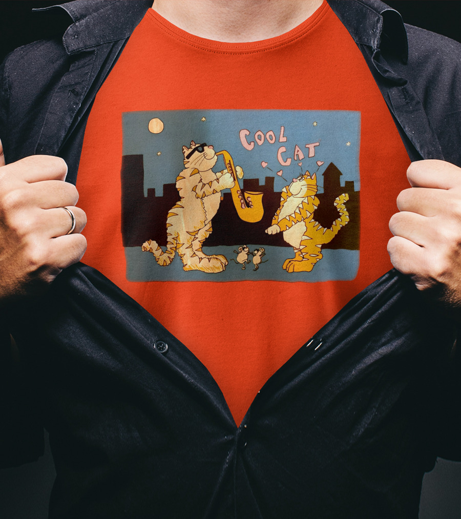 Harry Wearing Cool Cat Playing Saxophone In City Night Sky T-Shirt