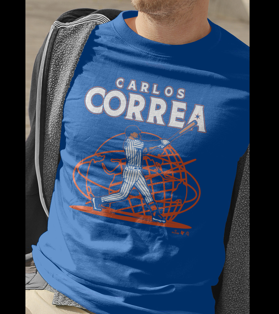Carlos Correa Baseball Swing With Global Background T-Shirt