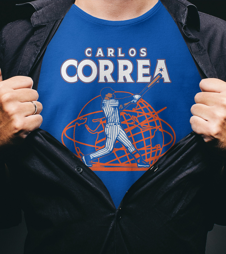 Carlos Correa Baseball Swing With Global Background T-Shirt