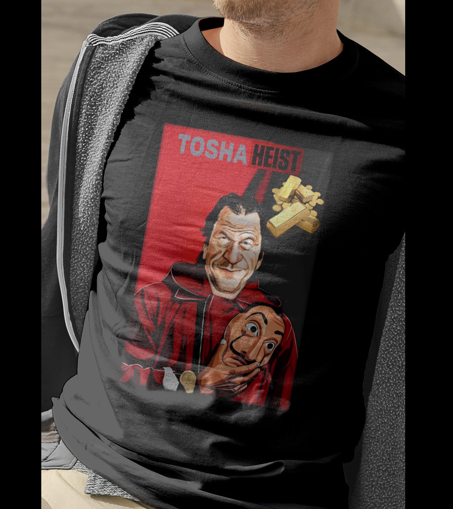 Tosha Heist Garb House Masked Figure With Gold Bars T-Shirt