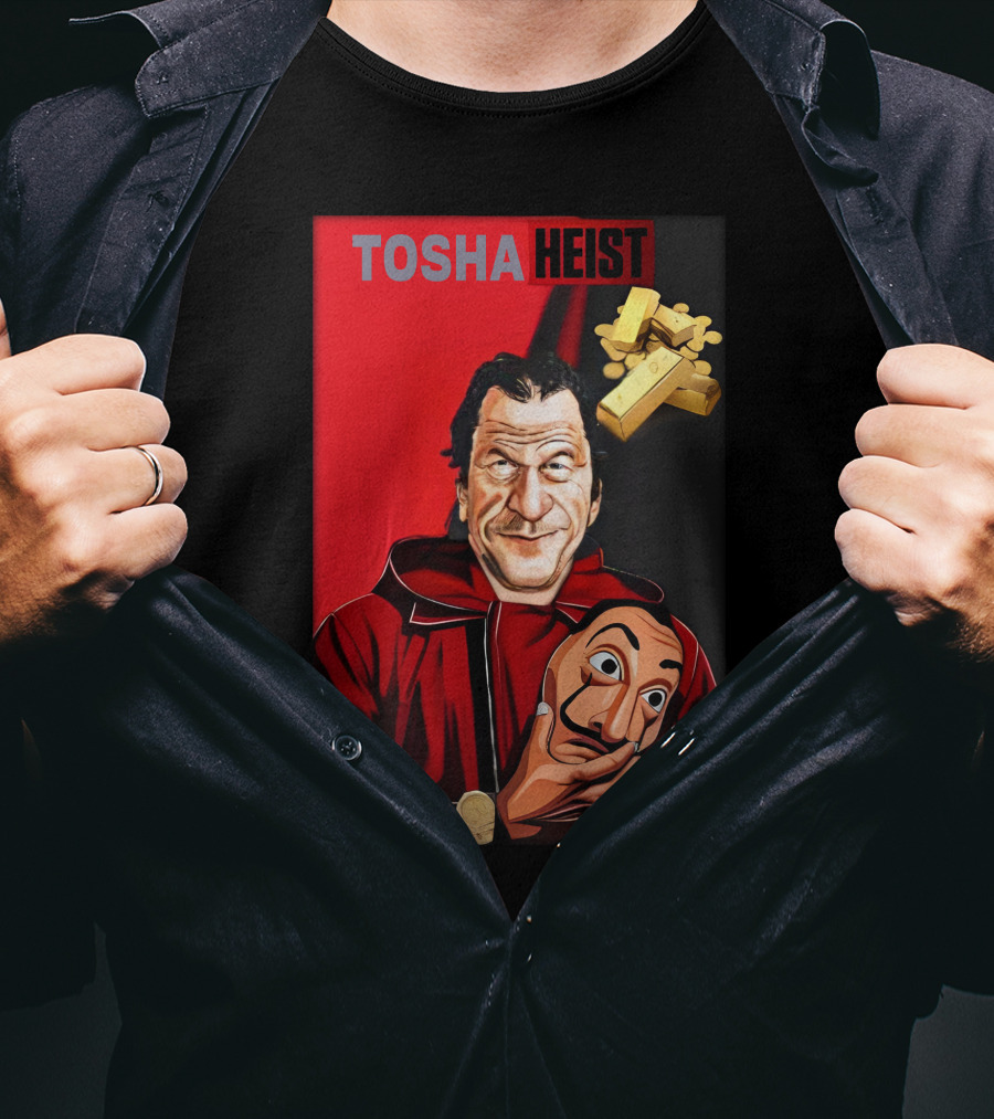 Tosha Heist Garb House Masked Figure With Gold Bars T-Shirt