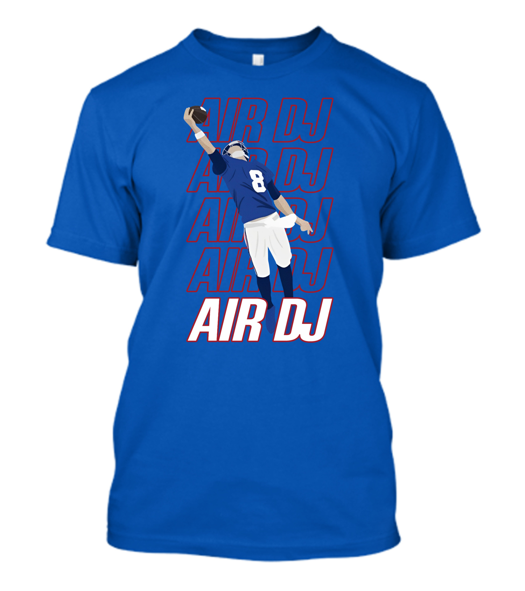 Justin Penik Jomboymedia Air DJ Football Player Number Eight Blue T-Shirt