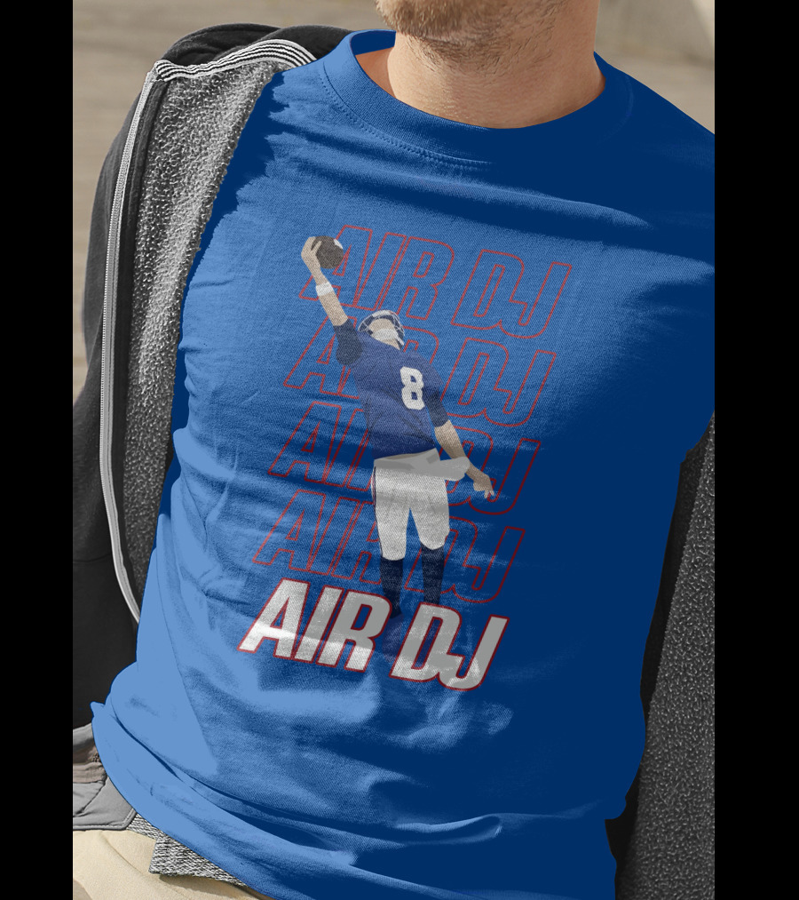 Justin Penik Jomboymedia Air DJ Football Player Number Eight Blue T-Shirt