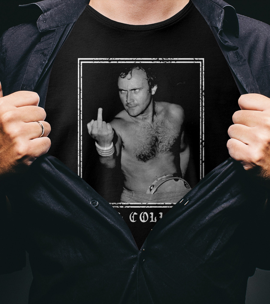 Phil Collins Middle Finger Black And White Image T-Shirt