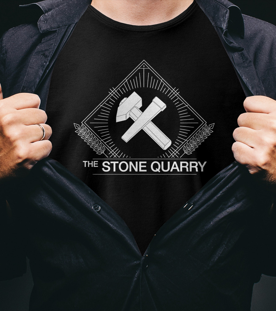 THE STONE QUARRY Hammer And Chisel Emblem In Geometric Frame T-Shirt