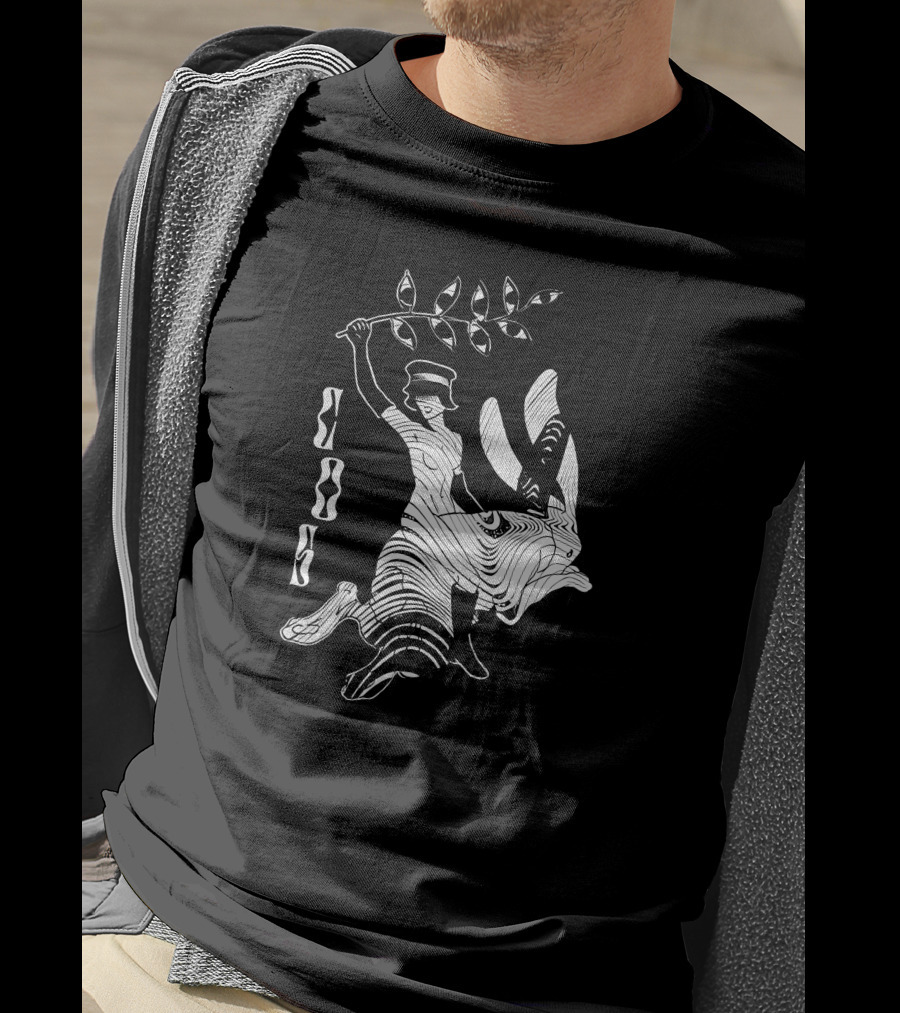 Cossylvan Cos Rider Bigcartel Merch Woman On Rabbit With Branch T-Shirt