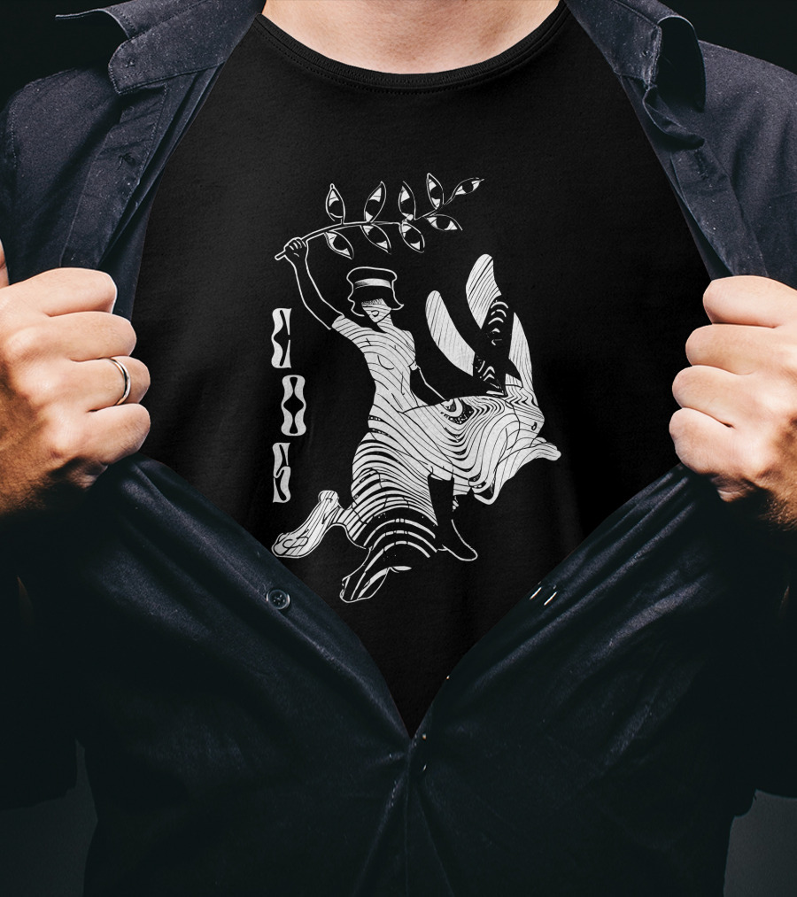 Cossylvan Cos Rider Bigcartel Merch Woman On Rabbit With Branch T-Shirt