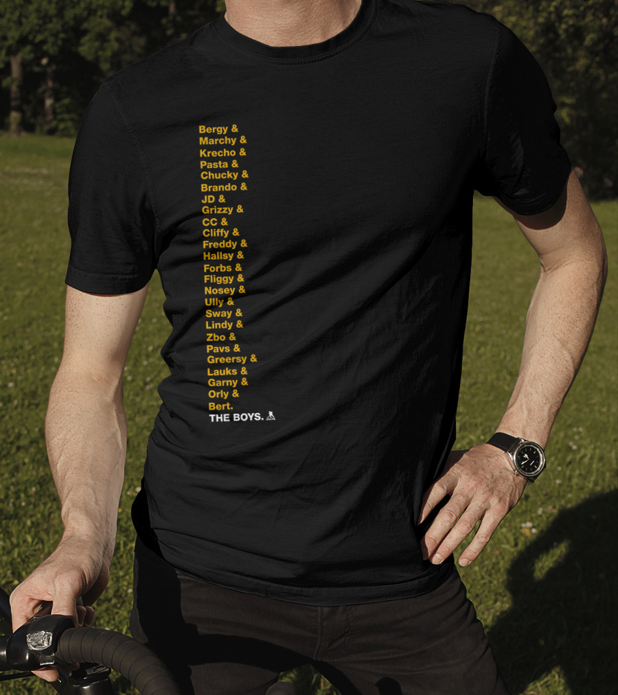 Boston Bruins Bergy Marchy Krecho Pasta The Boys Iconic Team Lineup List T-Shirt