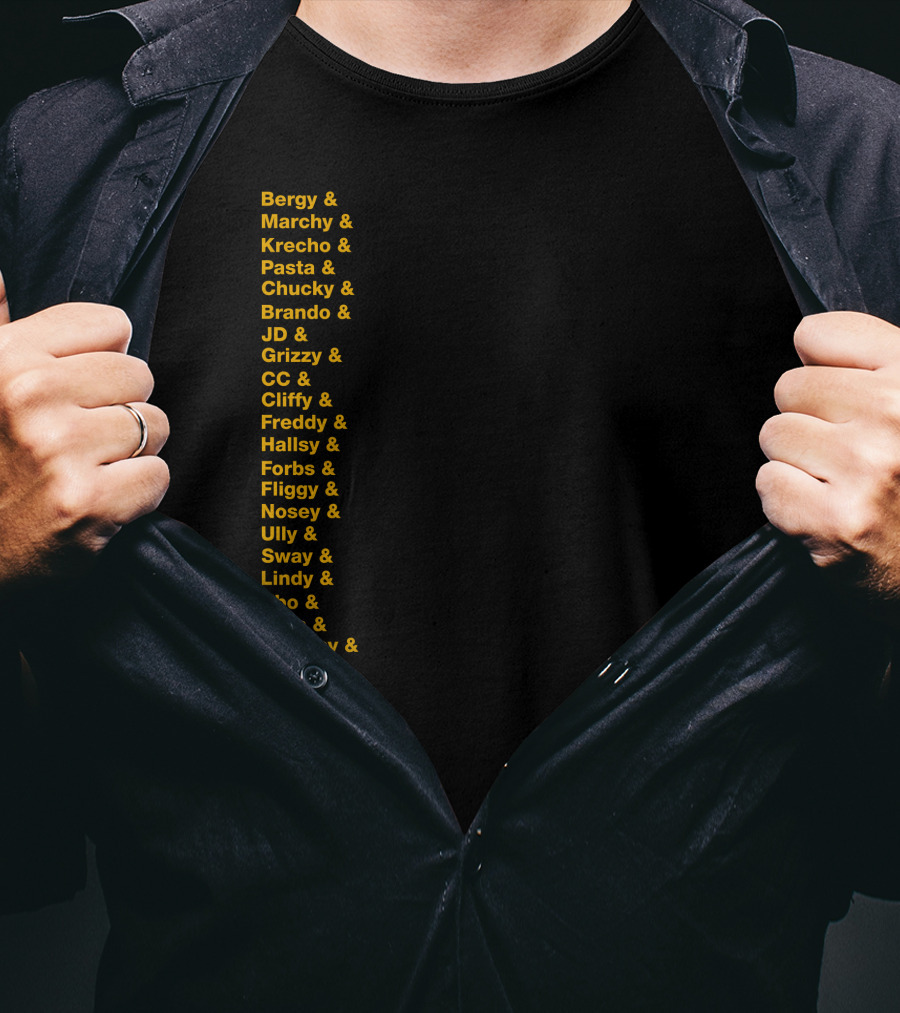 Boston Bruins Bergy Marchy Krecho Pasta The Boys Iconic Team Lineup List T-Shirt